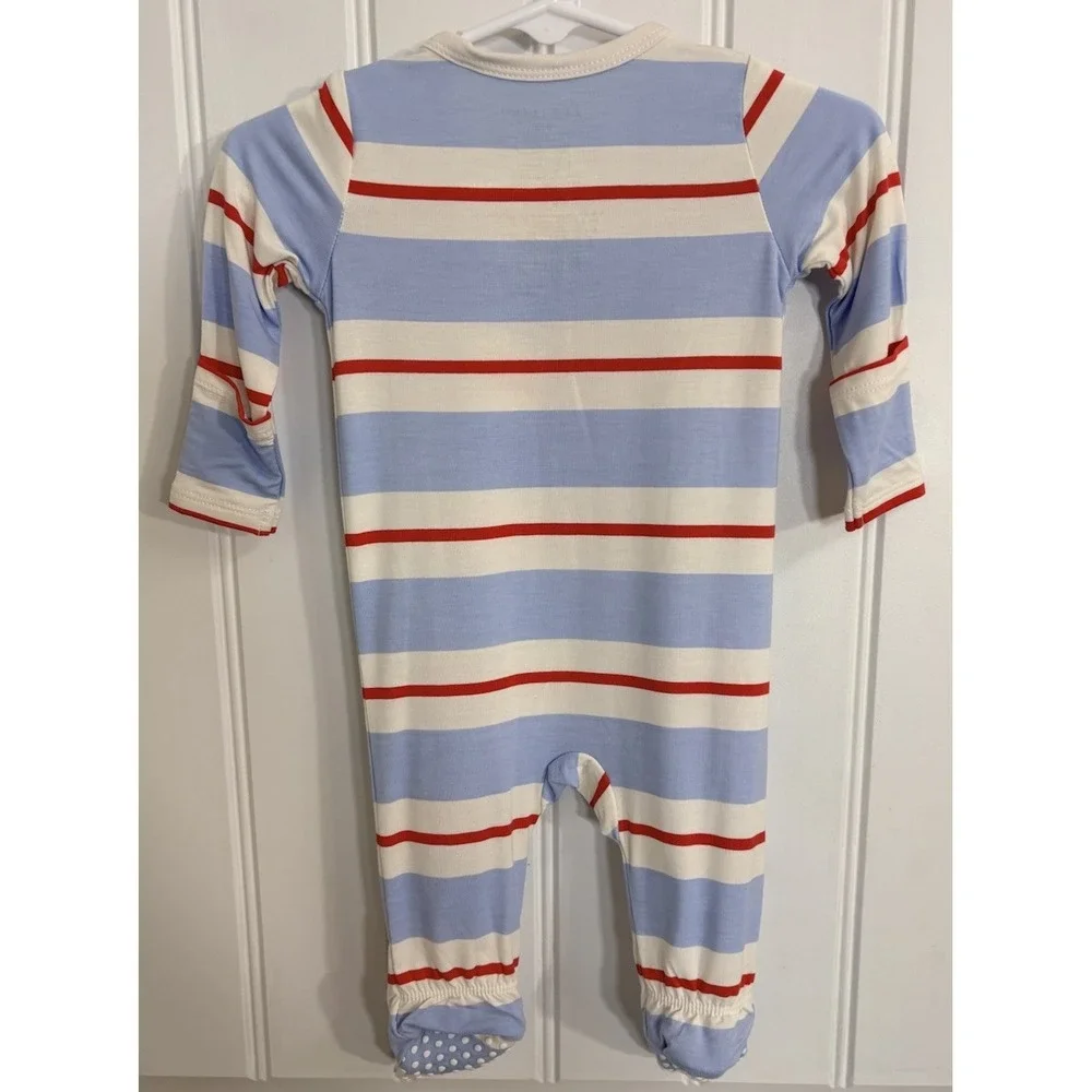 Angel Dear Baby Boy 0–3M Blue Red Stripe Zipper Footie Pajamas NWT Bamboo